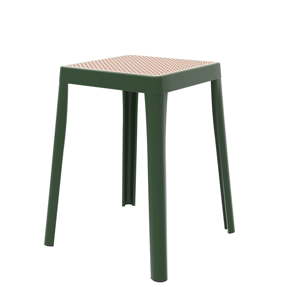 Tresse Series Stackable Poly Stool With Wicker Top 12 in Green. Picture 1