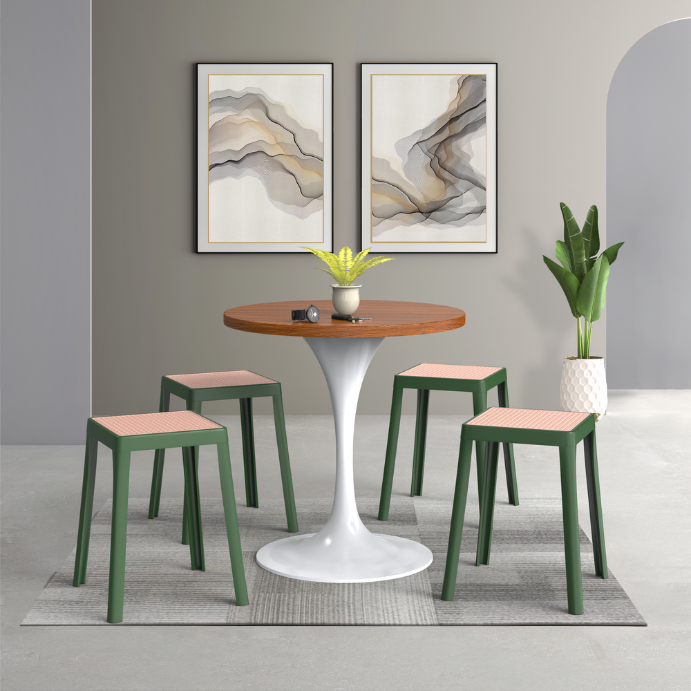 Tresse Series Stackable Poly Stool With Wicker Top 12 in Green. Picture 7