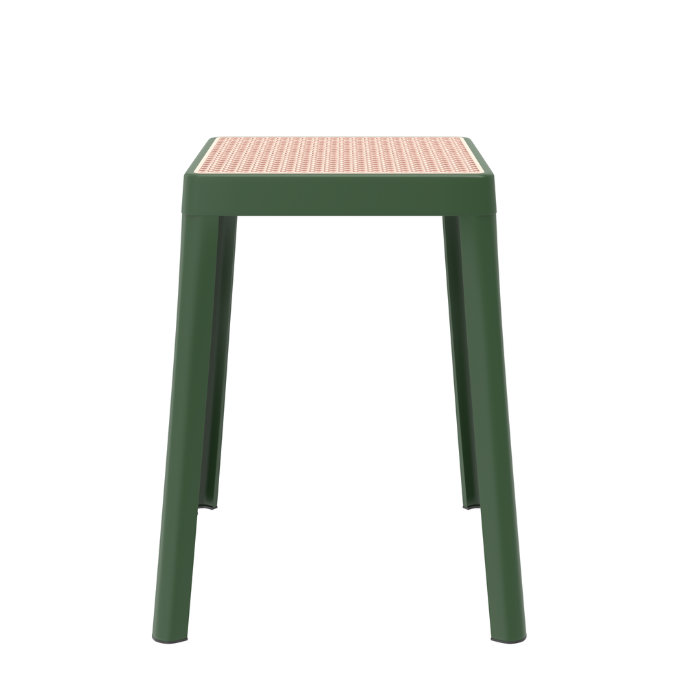 Tresse Series Stackable Poly Stool With Wicker Top 12 in Green. Picture 2