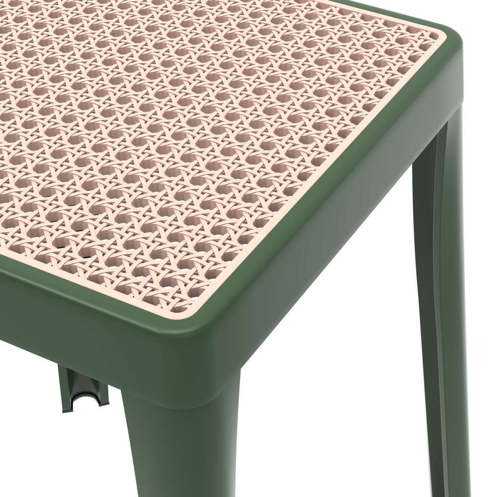 Tresse Series Stackable Poly Stool With Wicker Top 12 in Green. Picture 3