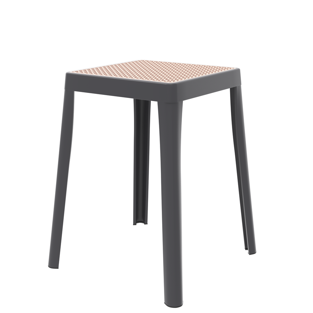 Tresse Series Stackable Poly Stool With Wicker Top 12 in Grey. Picture 1