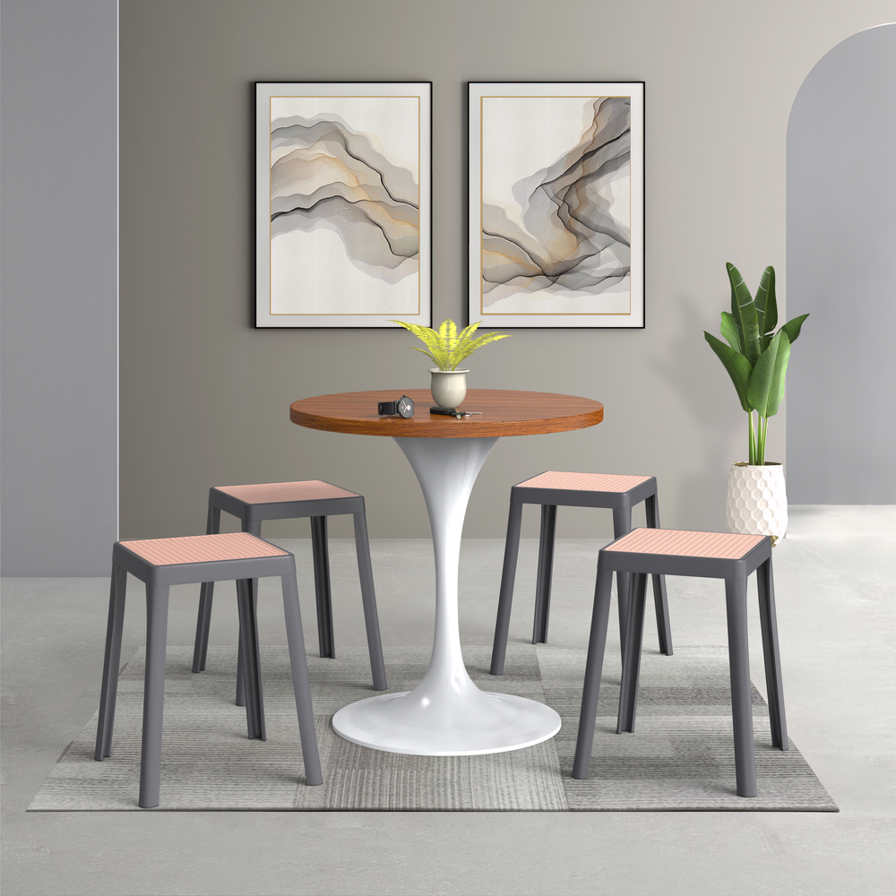 Tresse Series Stackable Poly Stool With Wicker Top 12 in Grey. Picture 7