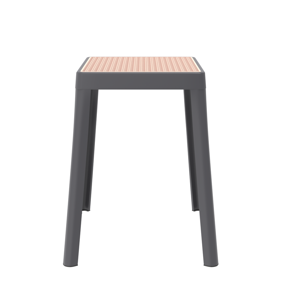 Tresse Series Stackable Poly Stool With Wicker Top 12 in Grey. Picture 2