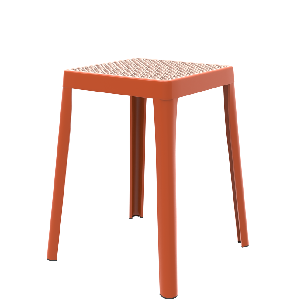Tresse Series Stackable Poly Stool With Wicker Top 12 in Orange. Picture 1