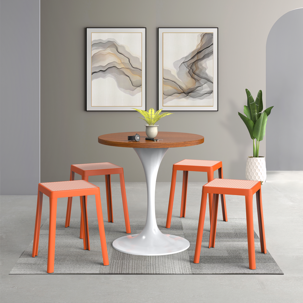 Tresse Series Stackable Poly Stool With Wicker Top 12 in Orange. Picture 7