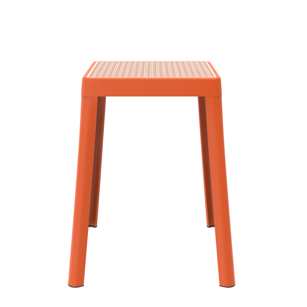 Tresse Series Stackable Poly Stool With Wicker Top 12 in Orange. Picture 2
