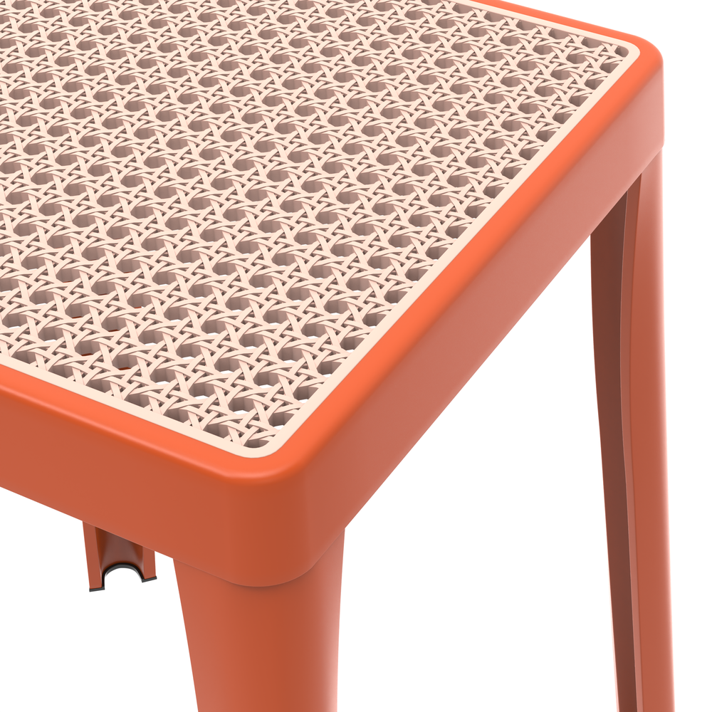 Tresse Series Stackable Poly Stool With Wicker Top 12 in Orange. Picture 3