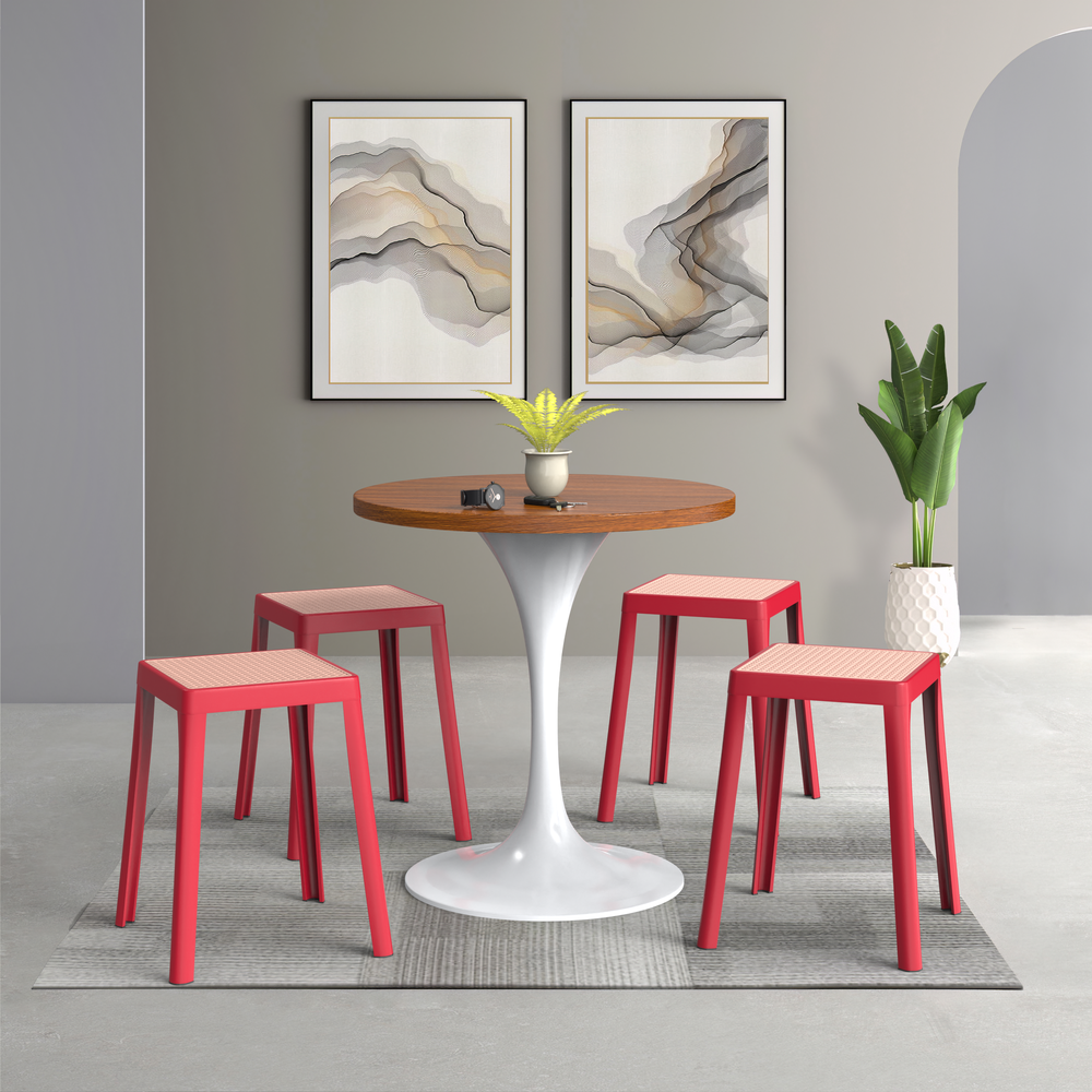 Tresse Series Stackable Poly Stool With Wicker Top 12 in Red. Picture 7