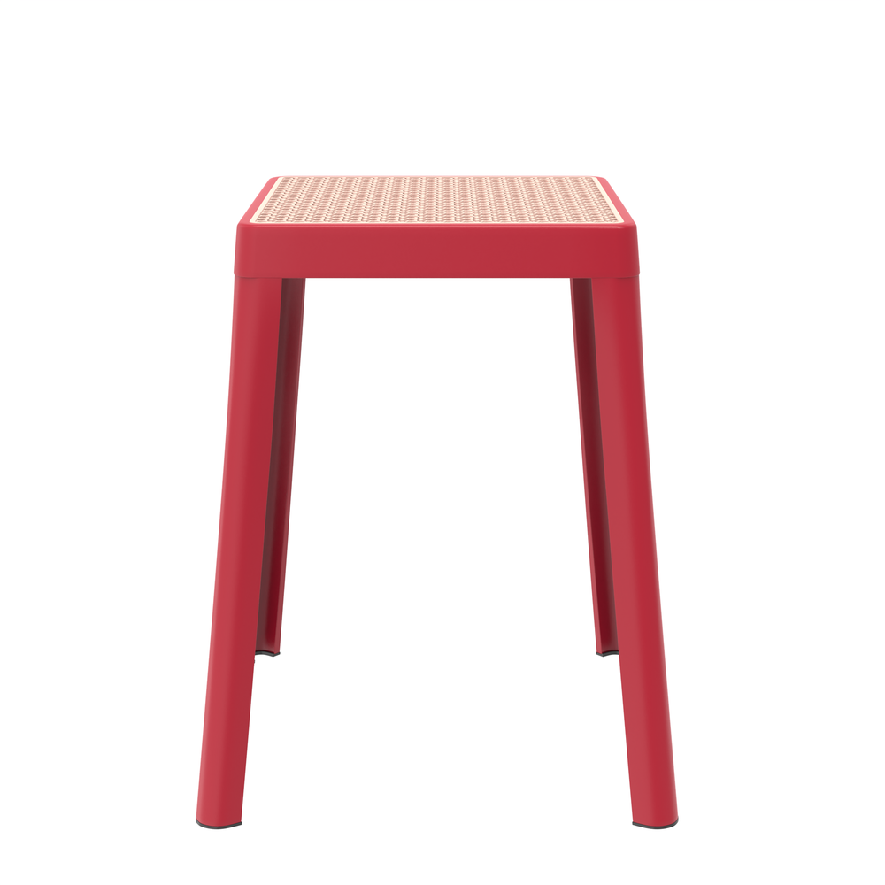 Tresse Series Stackable Poly Stool With Wicker Top 12 in Red. Picture 2