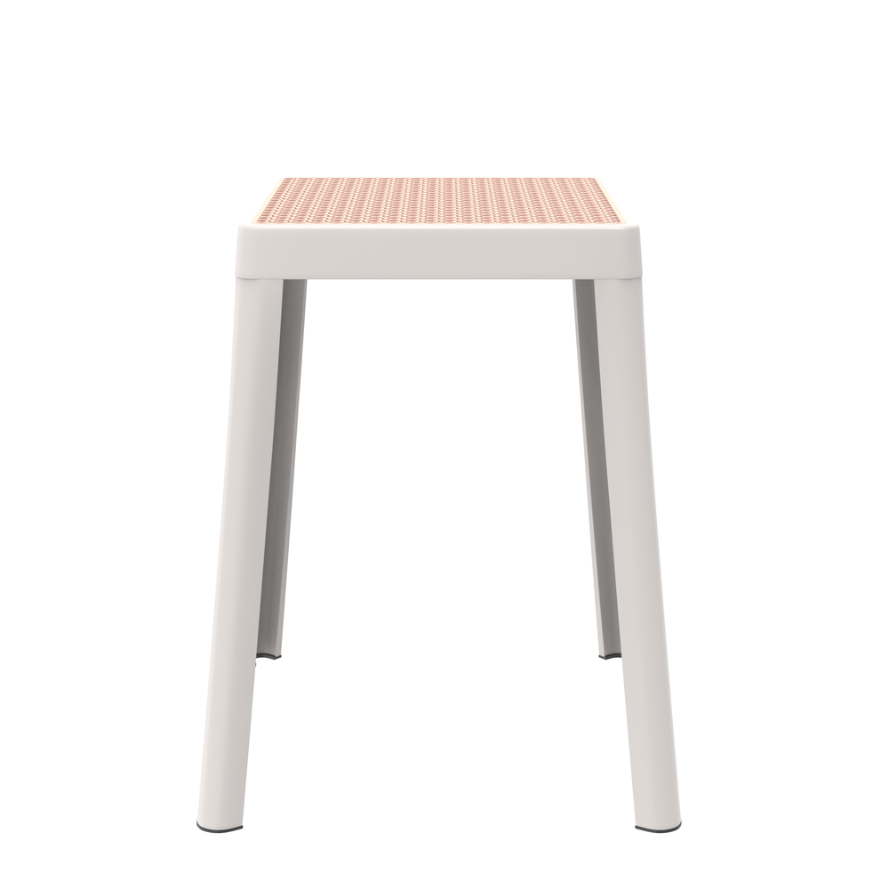 Tresse Series Stackable Poly Stool With Wicker Top 12 in White. Picture 2