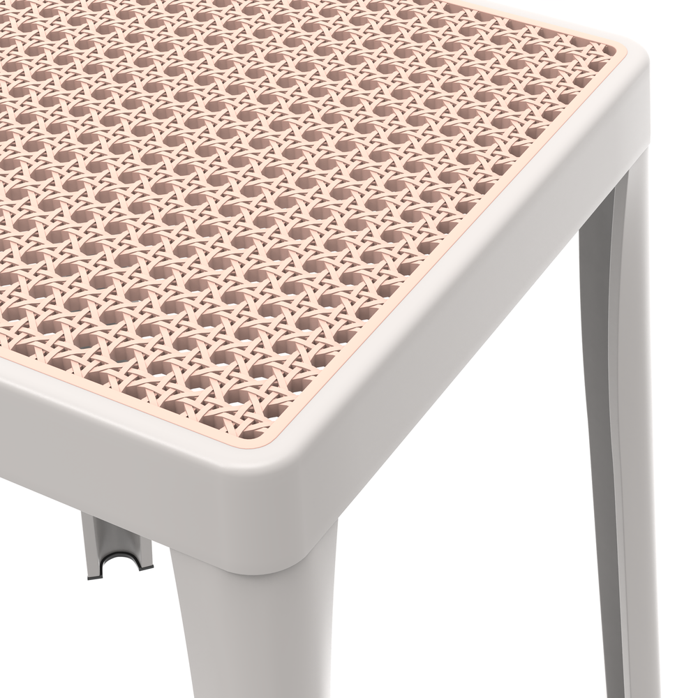 Tresse Series Stackable Poly Stool With Wicker Top 12 in White. Picture 3