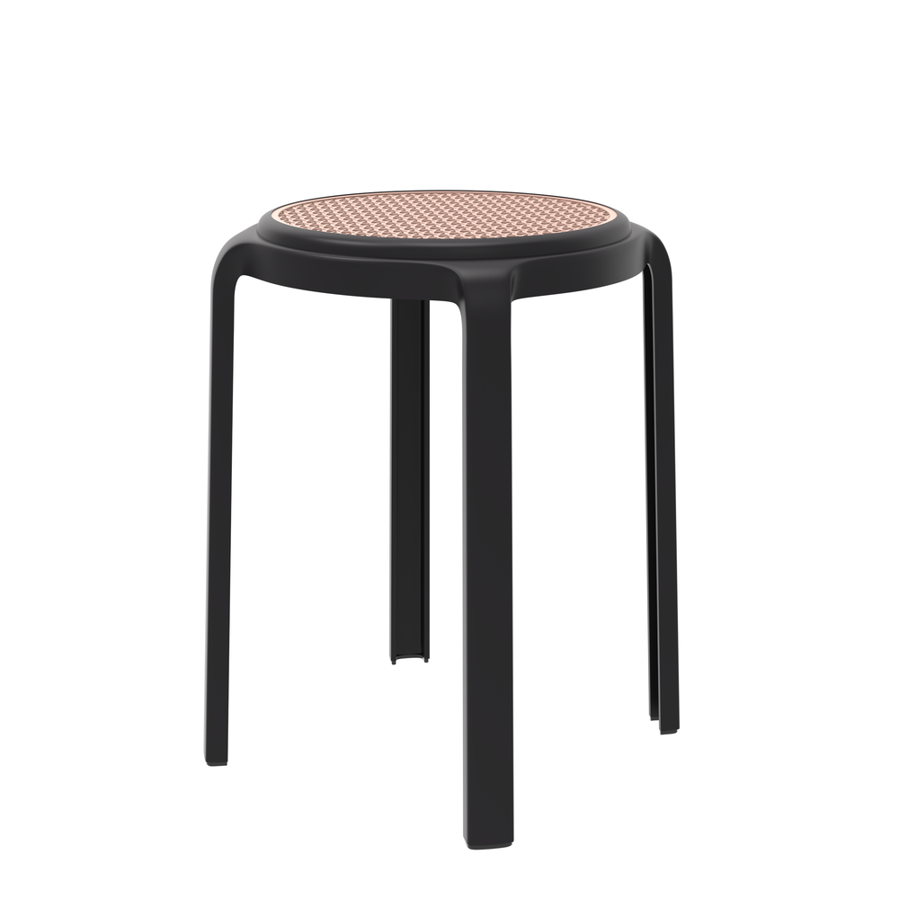 Tresse Series Stackable Round Poly Stool With Wicker Top 13 in Black. Picture 1