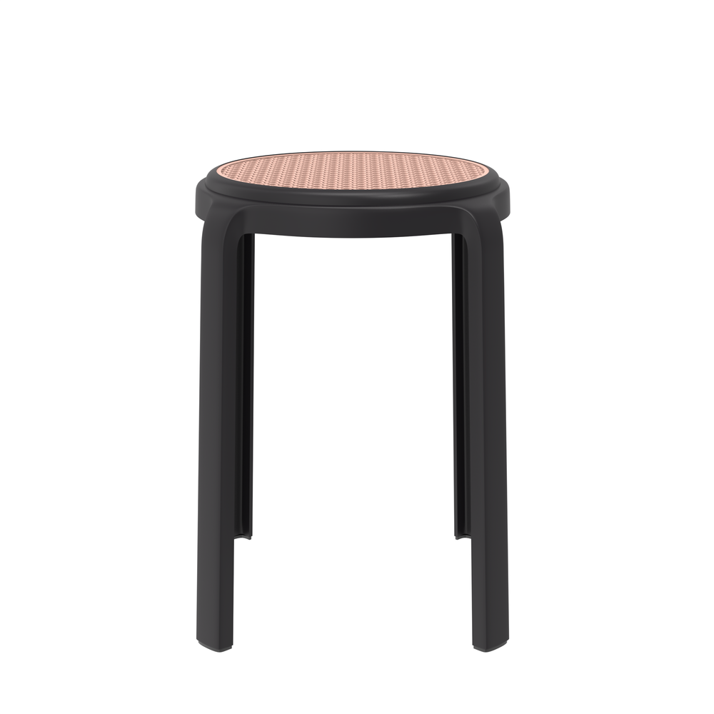 Tresse Series Stackable Round Poly Stool With Wicker Top 13 in Black. Picture 2