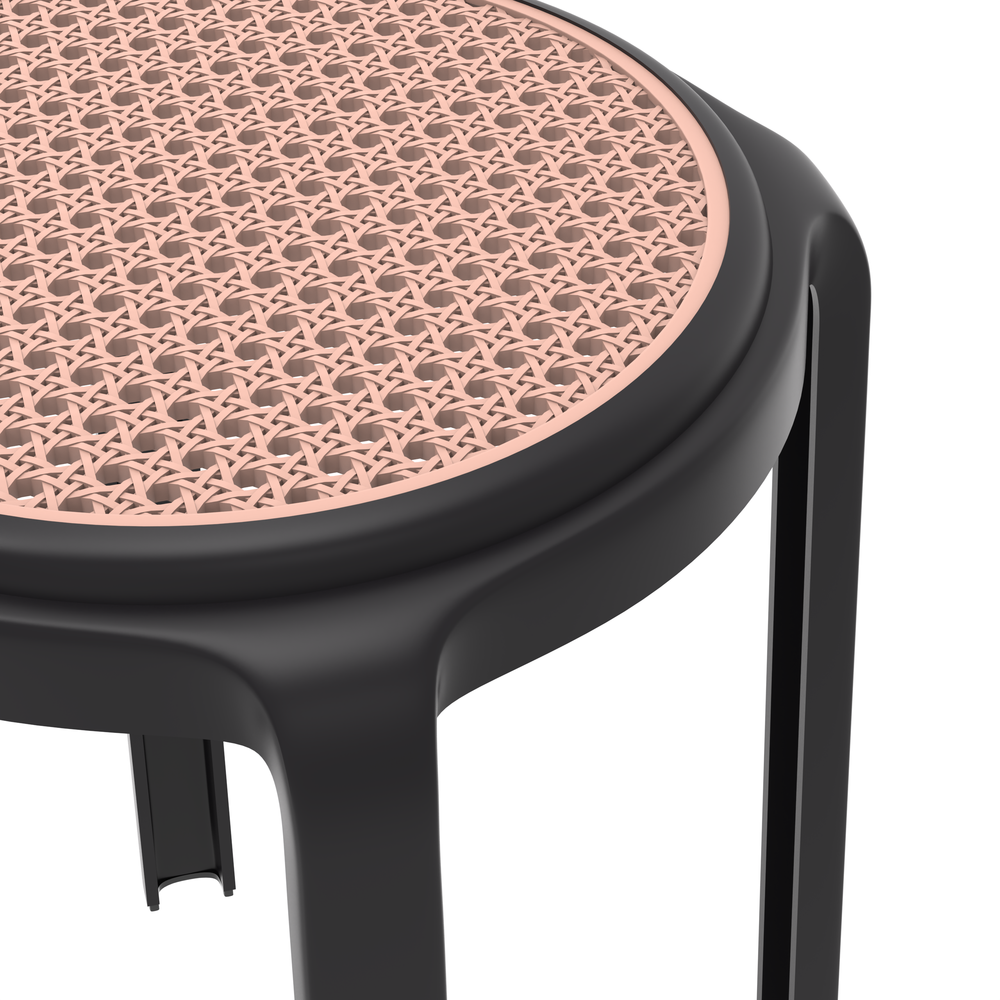 Tresse Series Stackable Round Poly Stool With Wicker Top 13 in Black. Picture 3