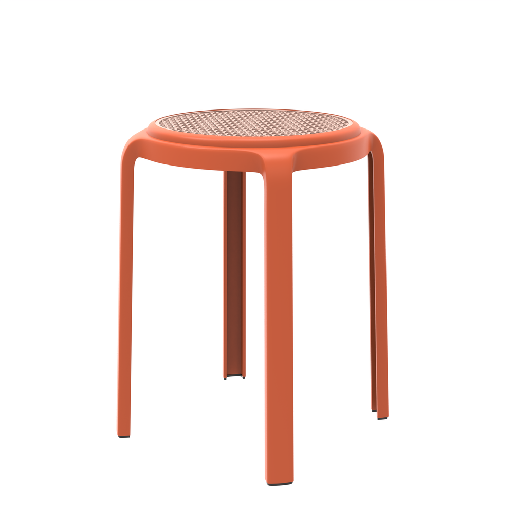 Tresse Series Stackable Round Poly Stool With Wicker Top 13 in Orange. Picture 1