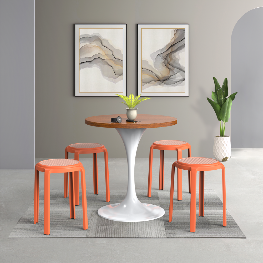 Tresse Series Stackable Round Poly Stool With Wicker Top 13 in Orange. Picture 7