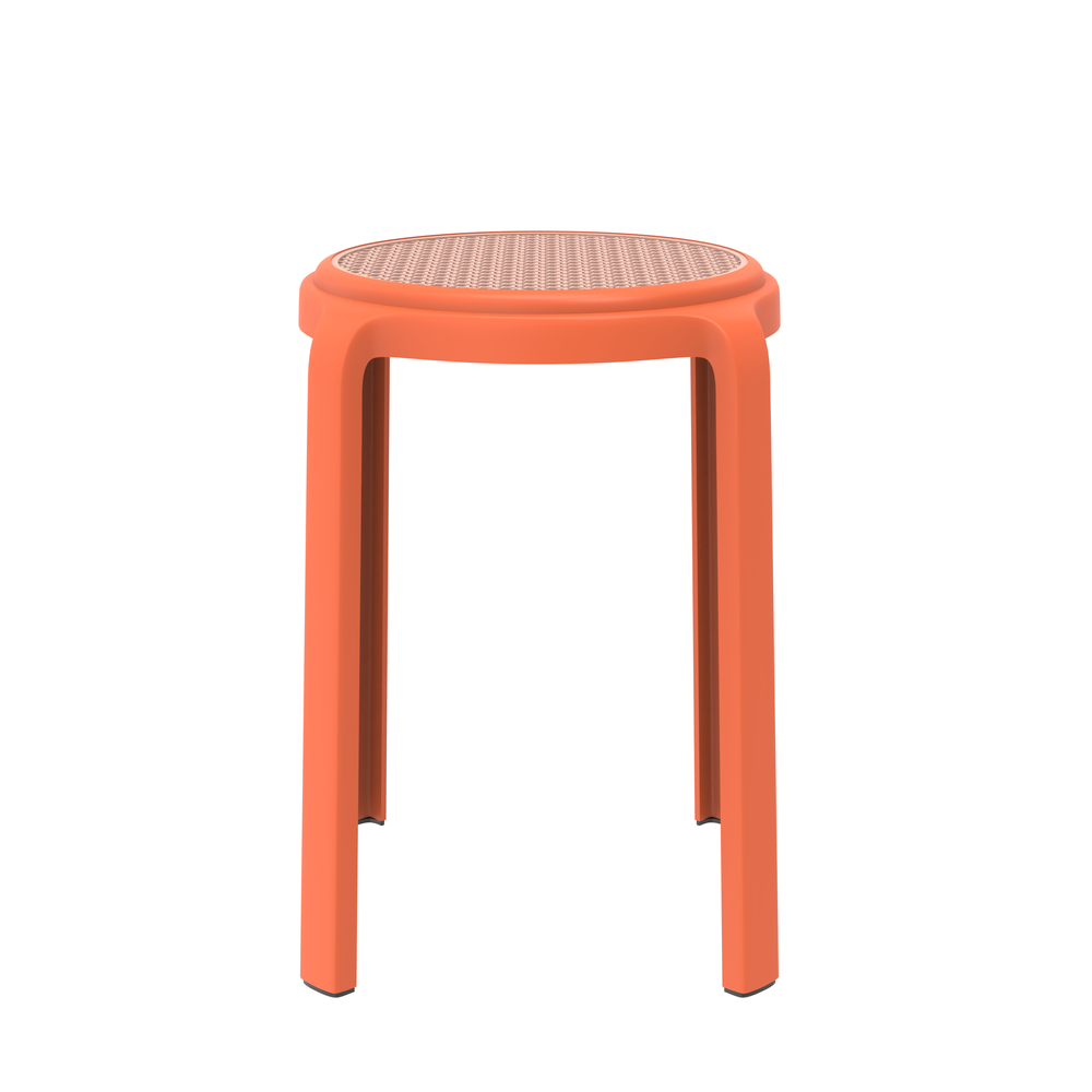 Tresse Series Stackable Round Poly Stool With Wicker Top 13 in Orange. Picture 2