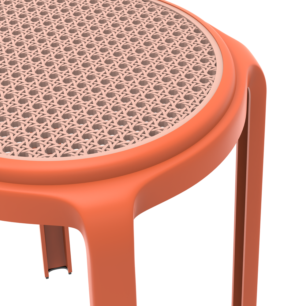 Tresse Series Stackable Round Poly Stool With Wicker Top 13 in Orange. Picture 3