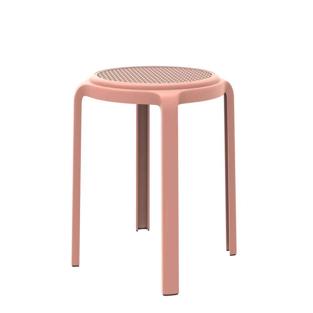 Tresse Series Stackable Round Poly Stool With Wicker Top 13 in Pink. Picture 1