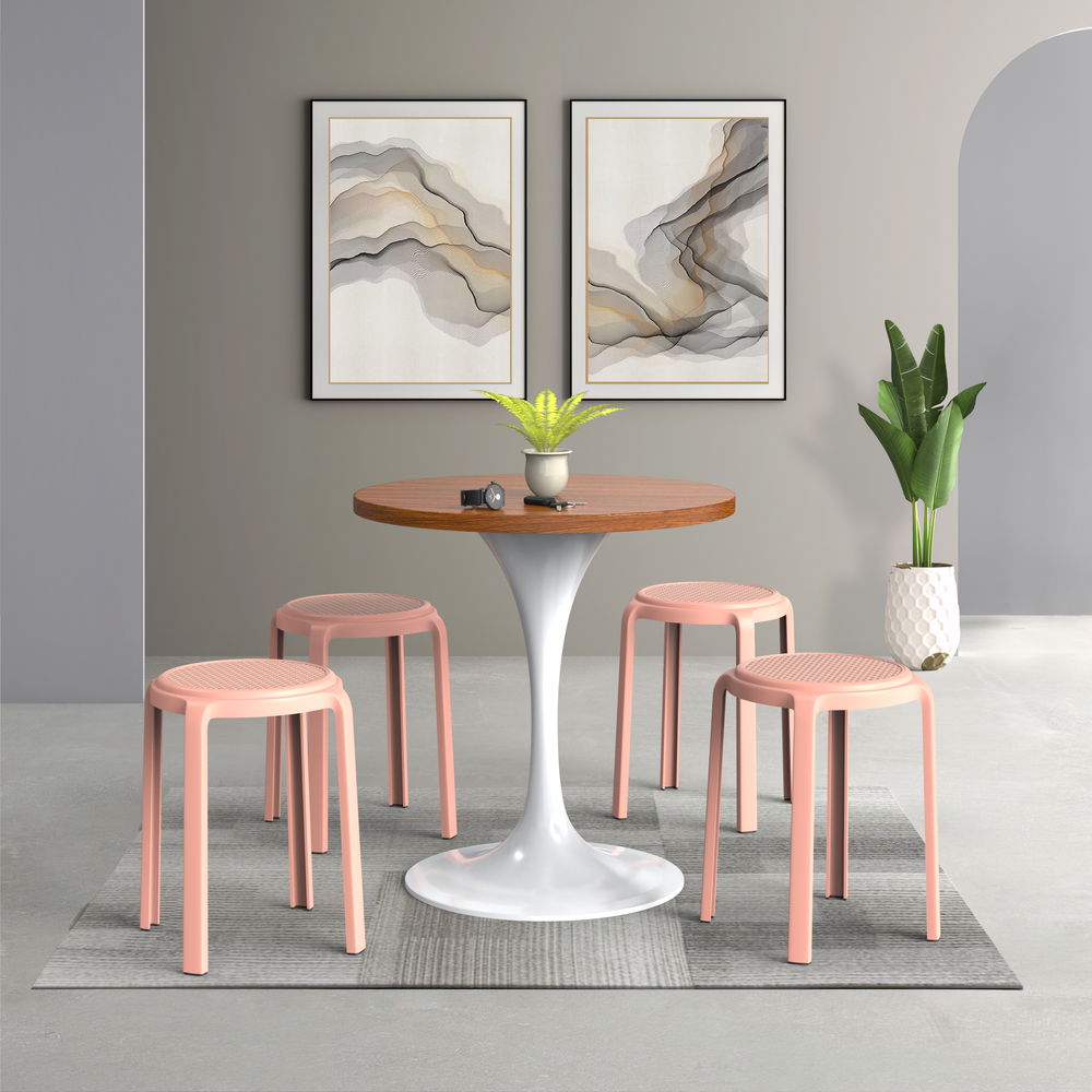 Tresse Series Stackable Round Poly Stool With Wicker Top 13 in Pink. Picture 7