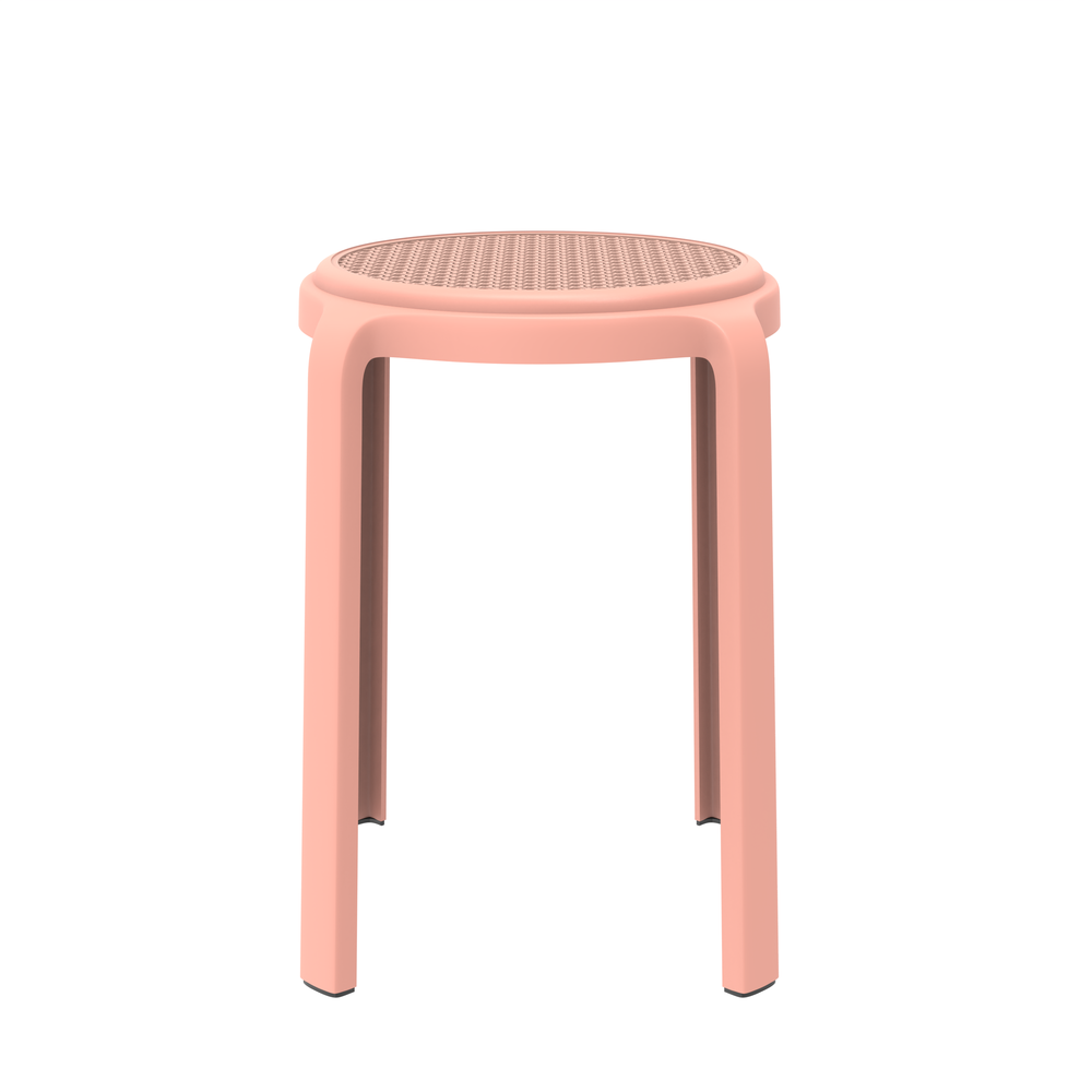 Tresse Series Stackable Round Poly Stool With Wicker Top 13 in Pink. Picture 2