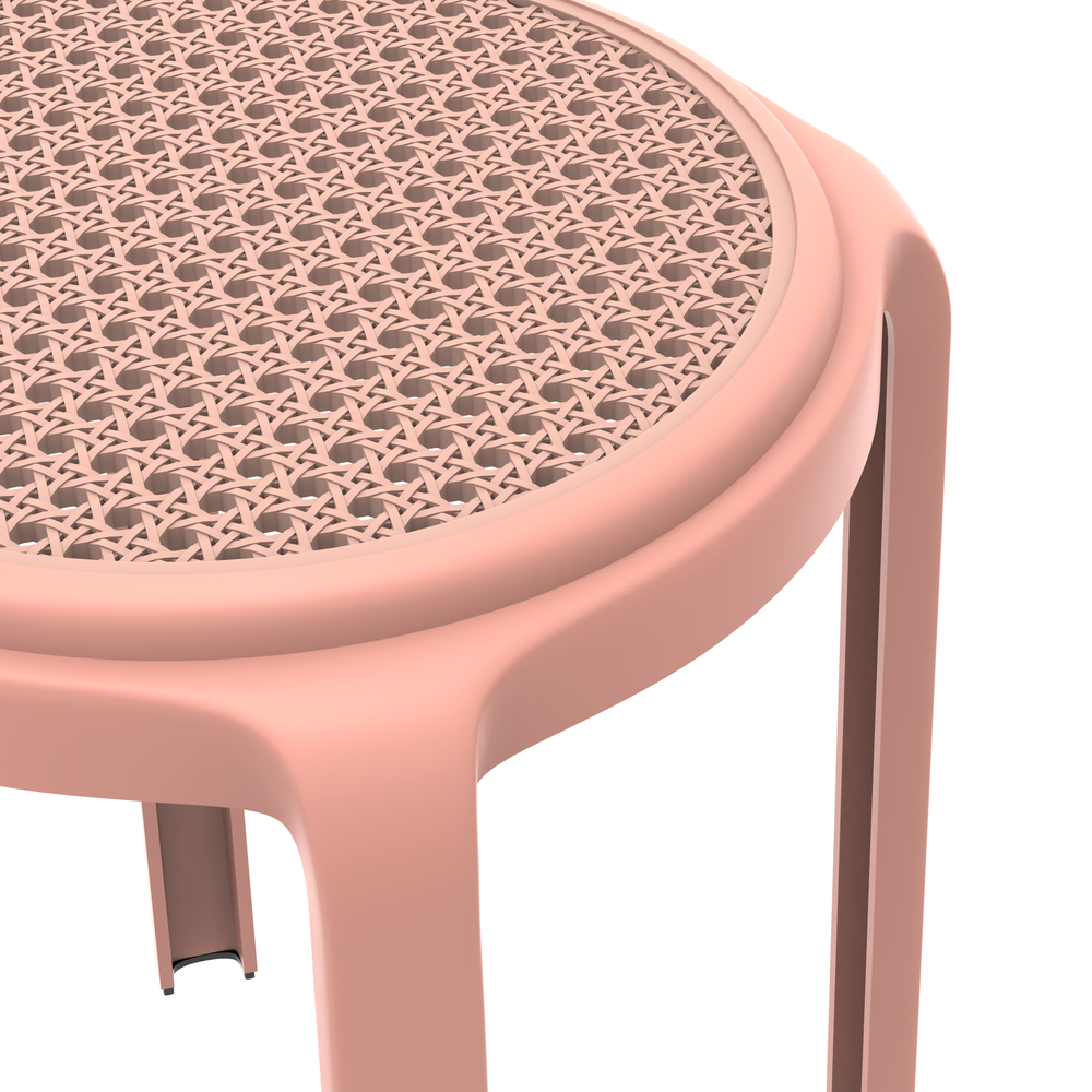 Tresse Series Stackable Round Poly Stool With Wicker Top 13 in Pink. Picture 3