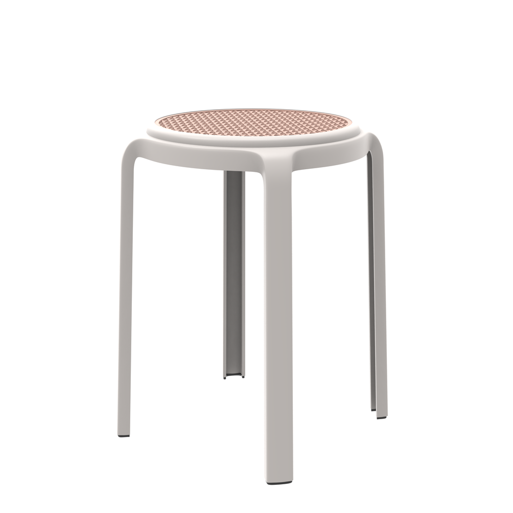 Tresse Series Stackable Round Poly Stool With Wicker Top 13 in White. Picture 1