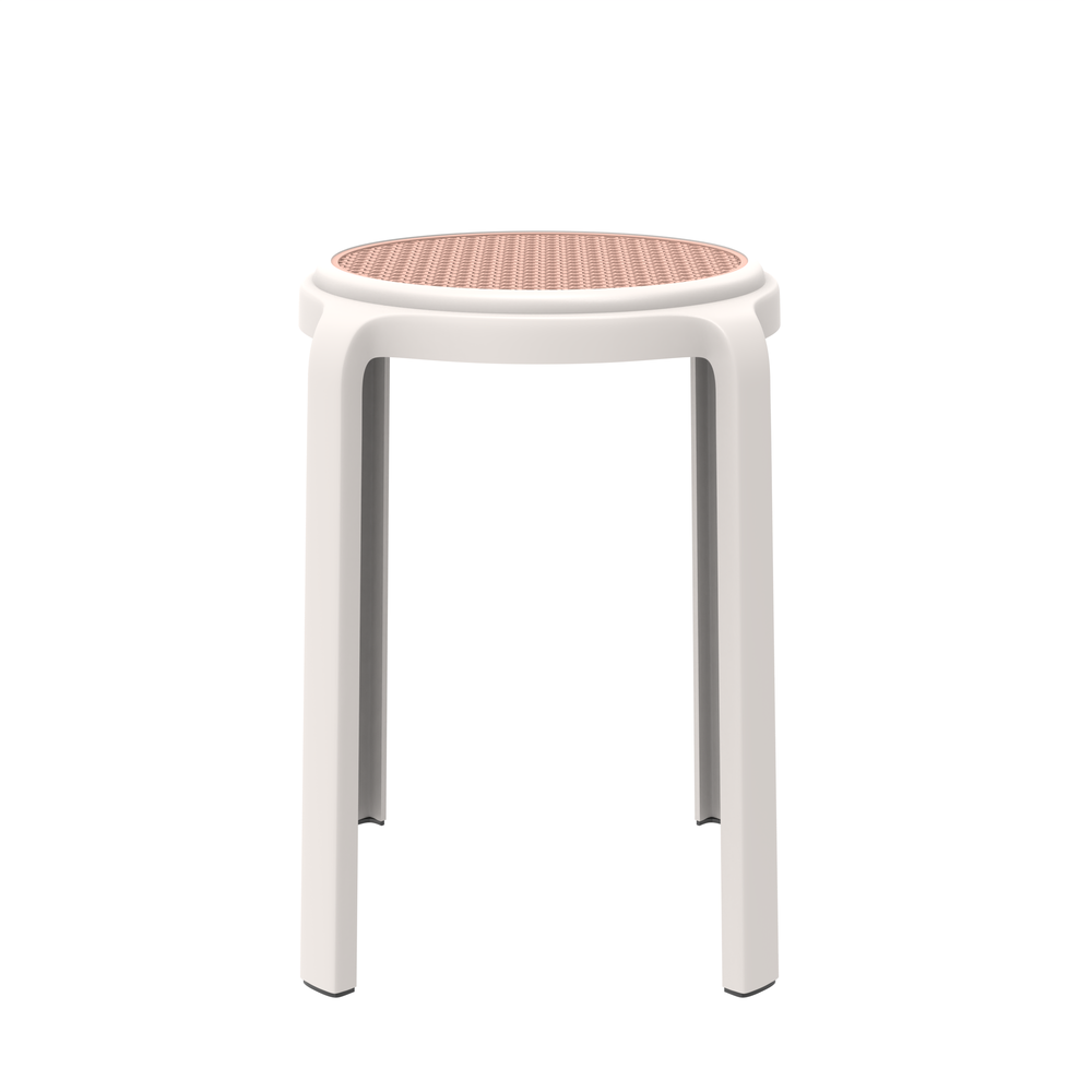 Tresse Series Stackable Round Poly Stool With Wicker Top 13 in White. Picture 2