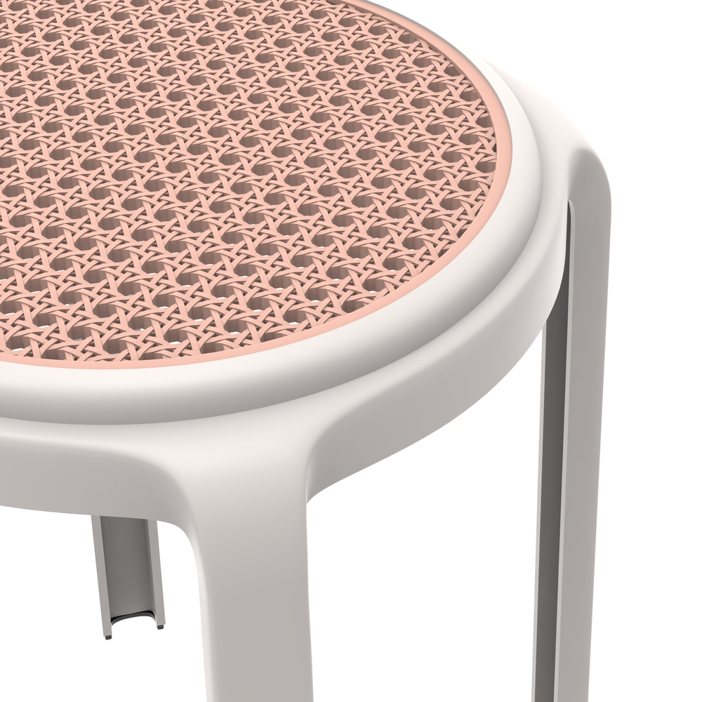 Tresse Series Stackable Round Poly Stool With Wicker Top 13 in White. Picture 3