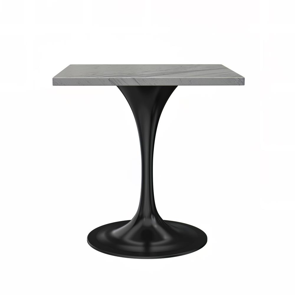 27 Square Dining Table, Black Base with Laminated White Marbleized Top. Picture 1