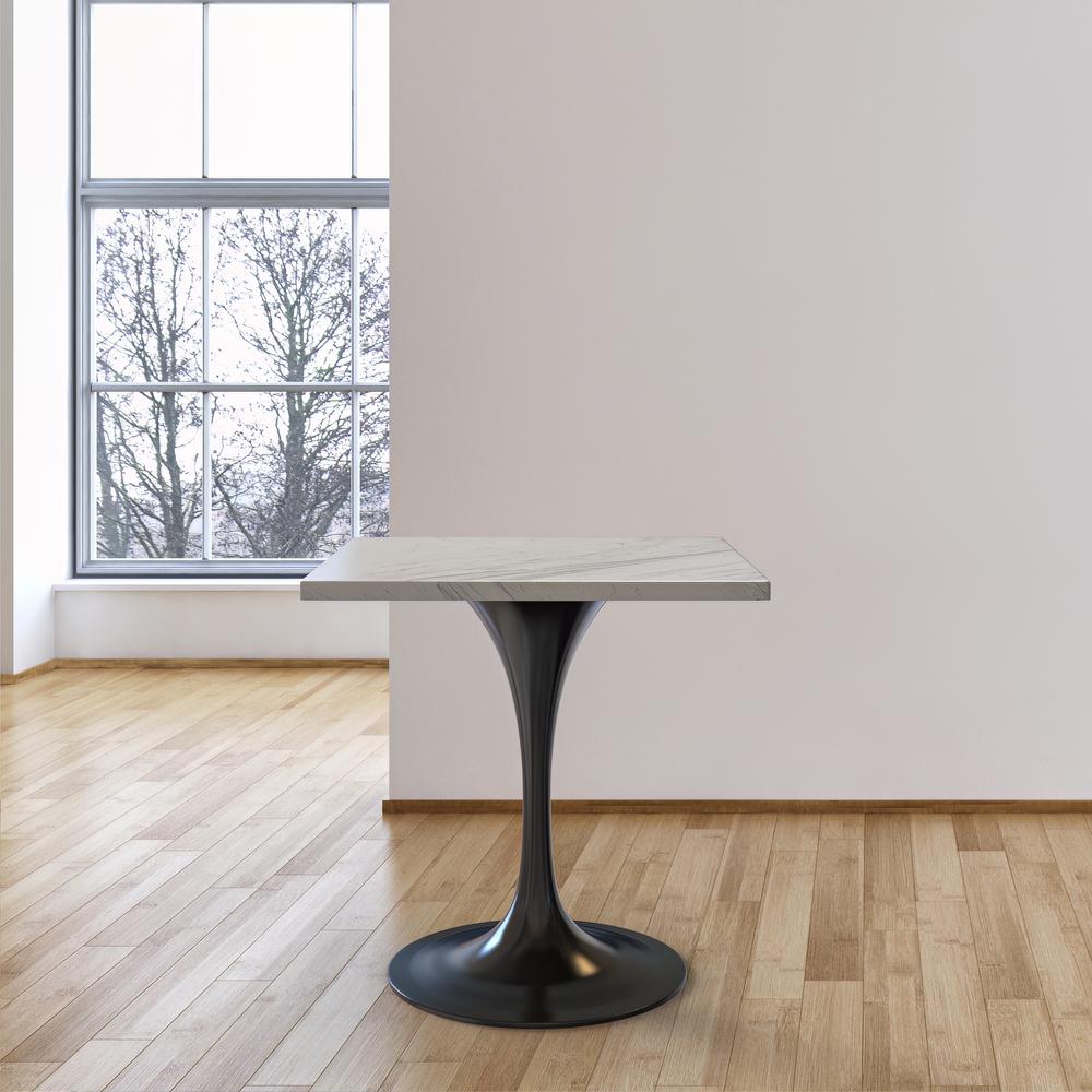 27 Square Dining Table, Black Base with Laminated White Marbleized Top. Picture 5