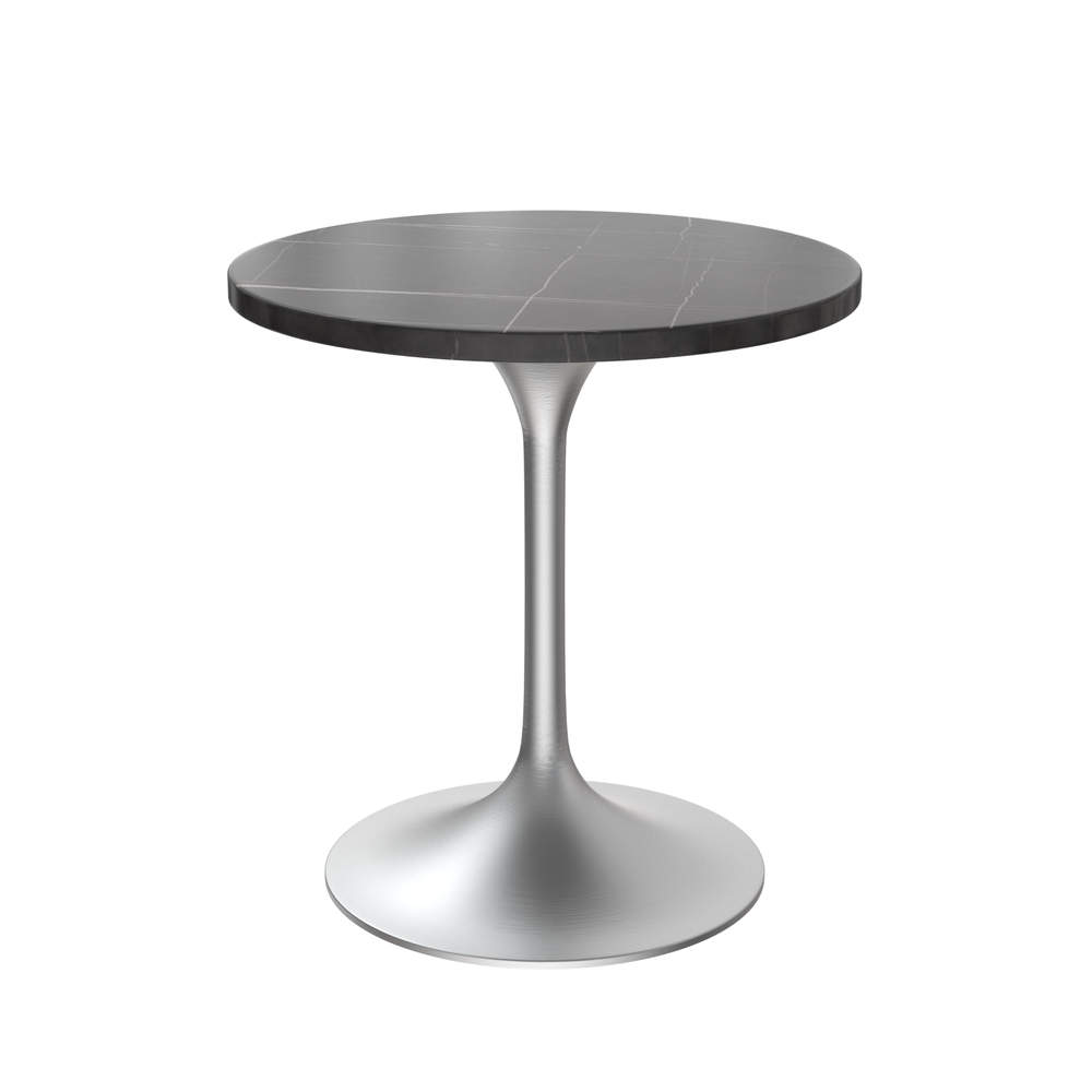 27 Round Dining Table, Brushed Chrome Base with Sintered Stone Black Top. Picture 1