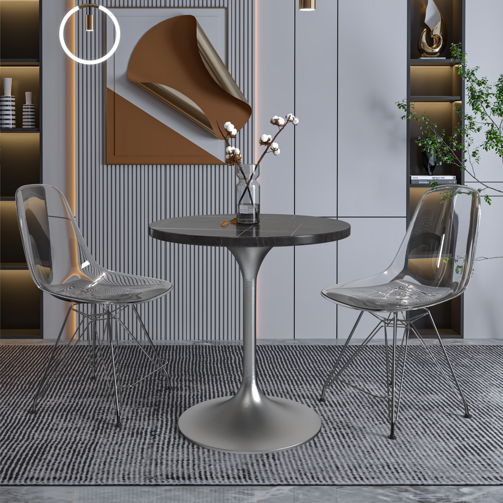 27 Round Dining Table, Brushed Chrome Base with Sintered Stone Black Top. Picture 5
