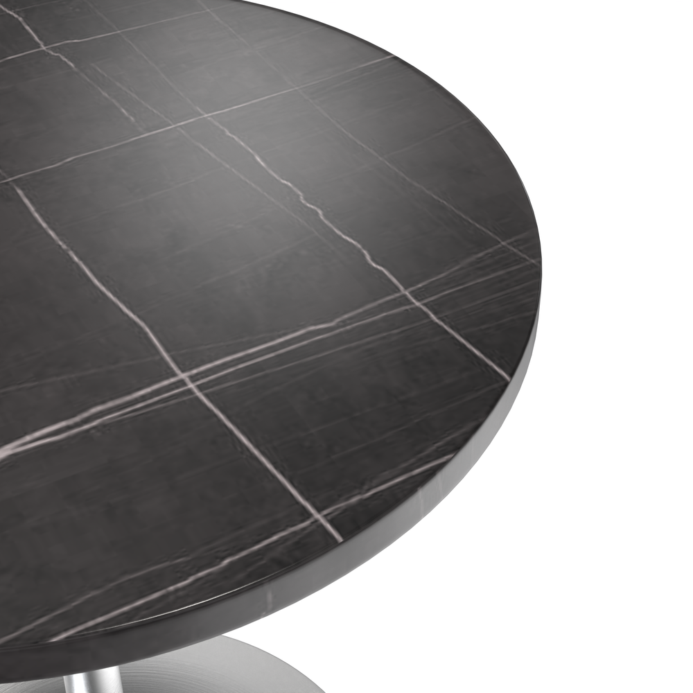 27 Round Dining Table, Brushed Chrome Base with Sintered Stone Black Top. Picture 3