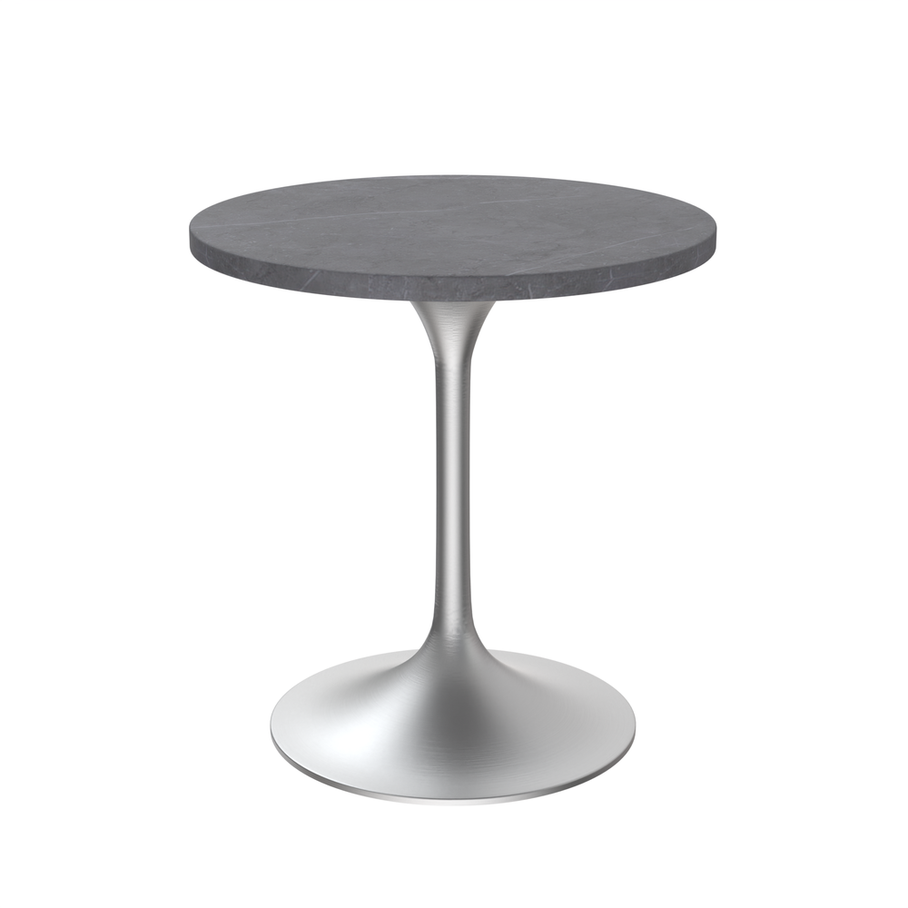 27 Round Dining Table, Brushed Chrome Base with Sintered Stone Grey Top. Picture 1