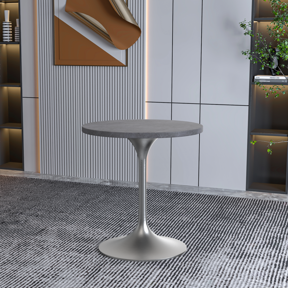 27 Round Dining Table, Brushed Chrome Base with Sintered Stone Grey Top. Picture 5
