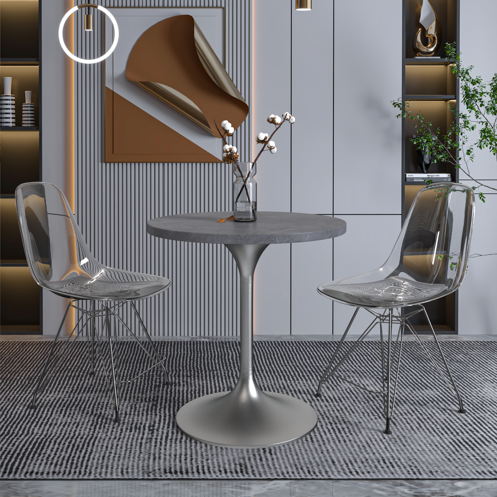 27 Round Dining Table, Brushed Chrome Base with Sintered Stone Grey Top. Picture 6