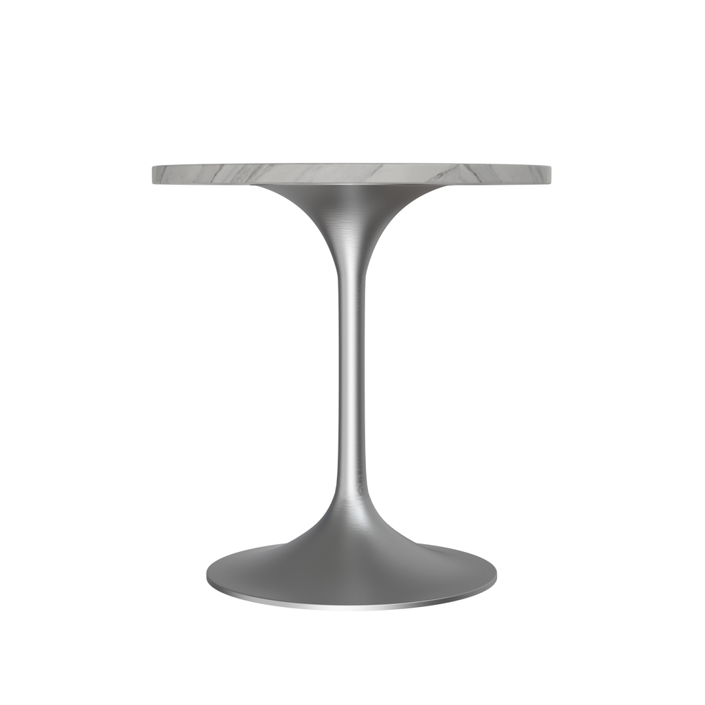 27 Round Dining Table, Brushed Chrome Base with Sintered Stone White Top. Picture 2