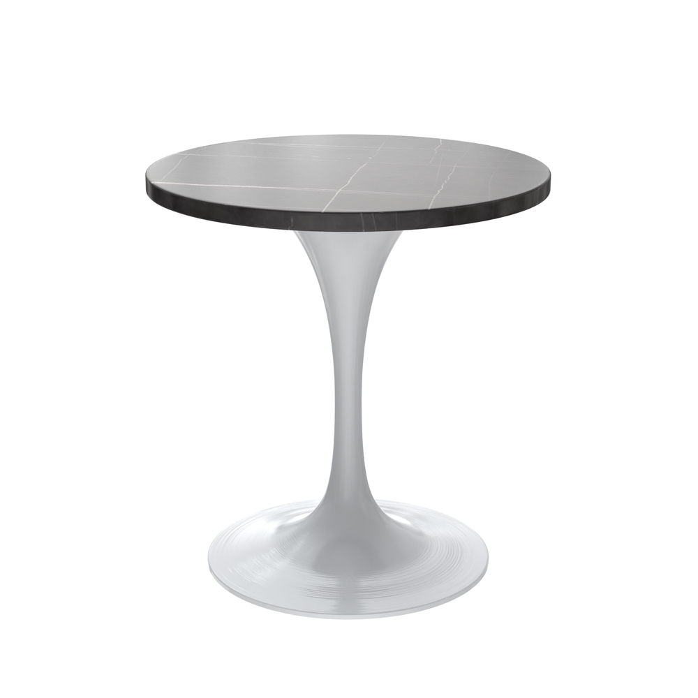 27 Round Dining Table, White Base with Sintered Stone Black Top. Picture 2