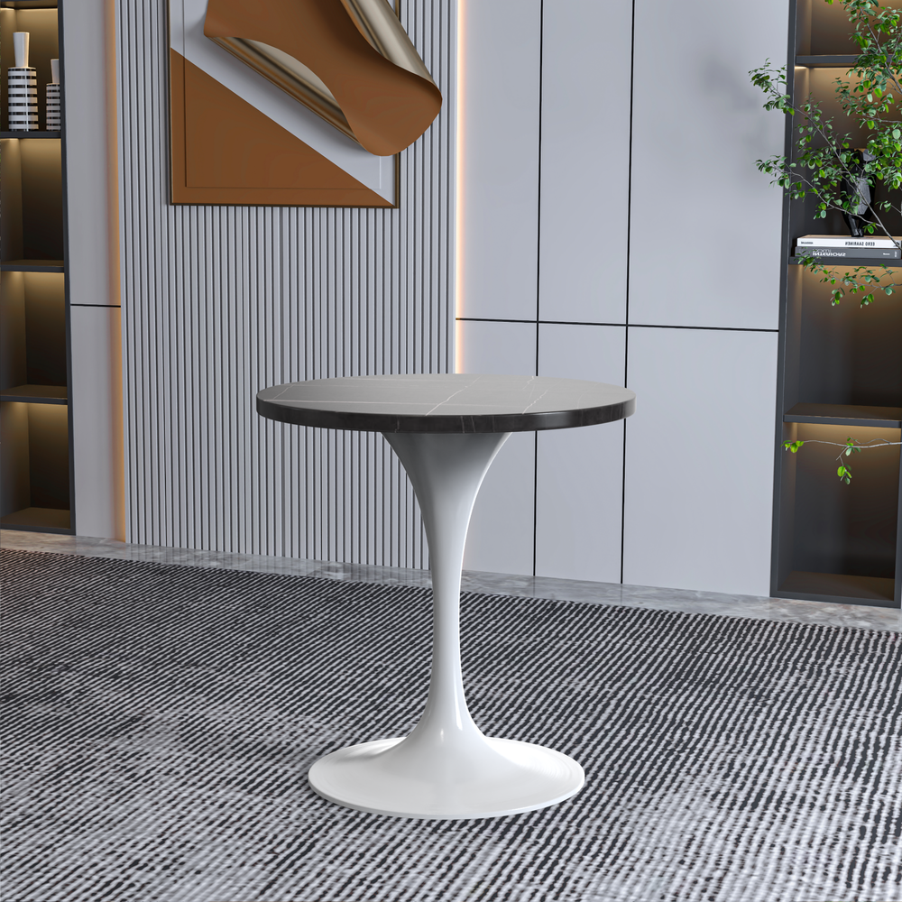 27 Round Dining Table, White Base with Sintered Stone Black Top. Picture 6