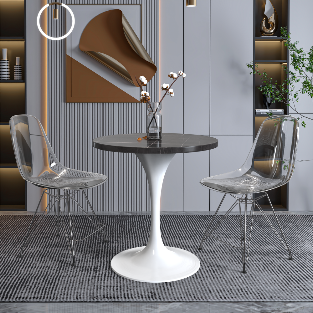 27 Round Dining Table, White Base with Sintered Stone Black Top. Picture 7