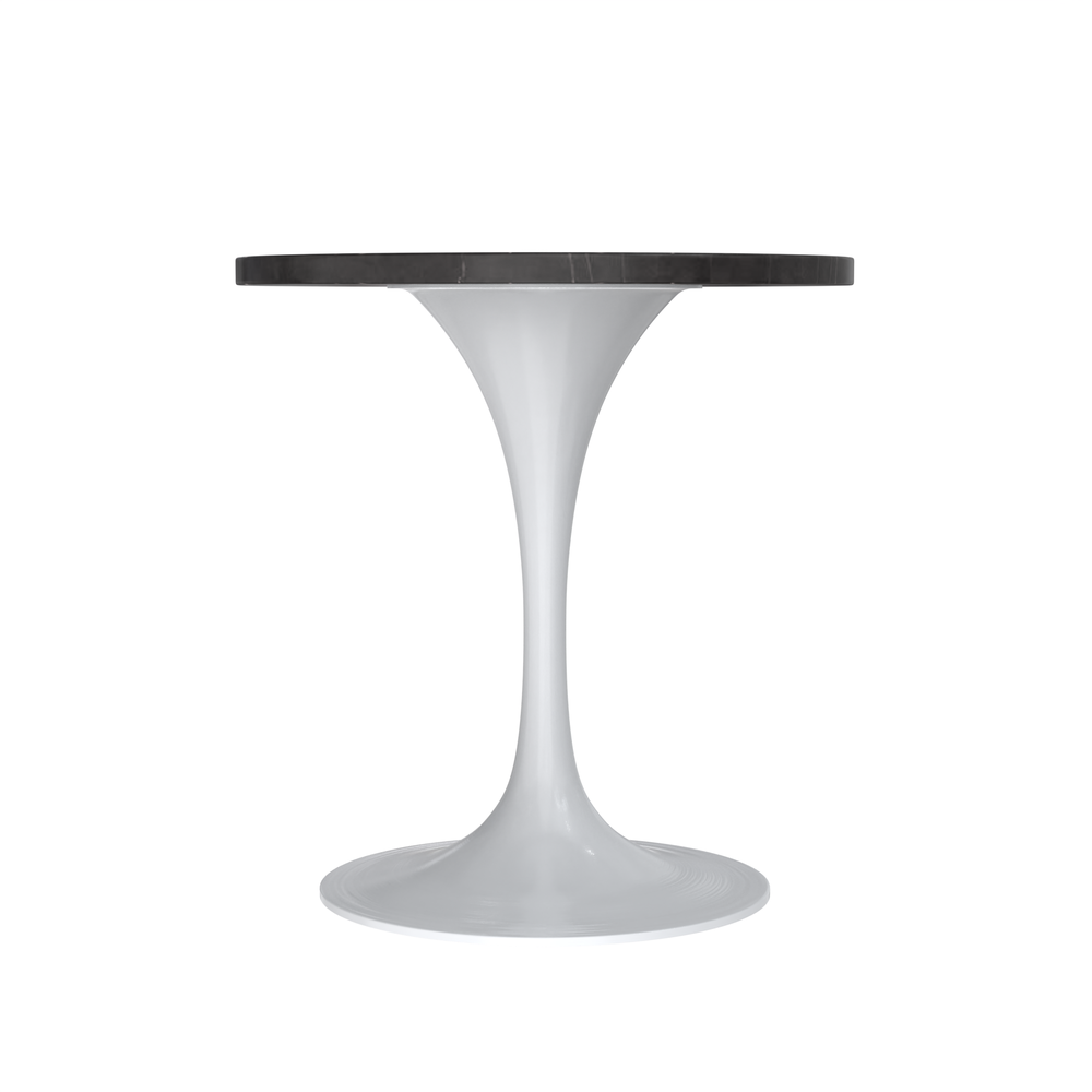 27 Round Dining Table, White Base with Sintered Stone Black Top. Picture 3