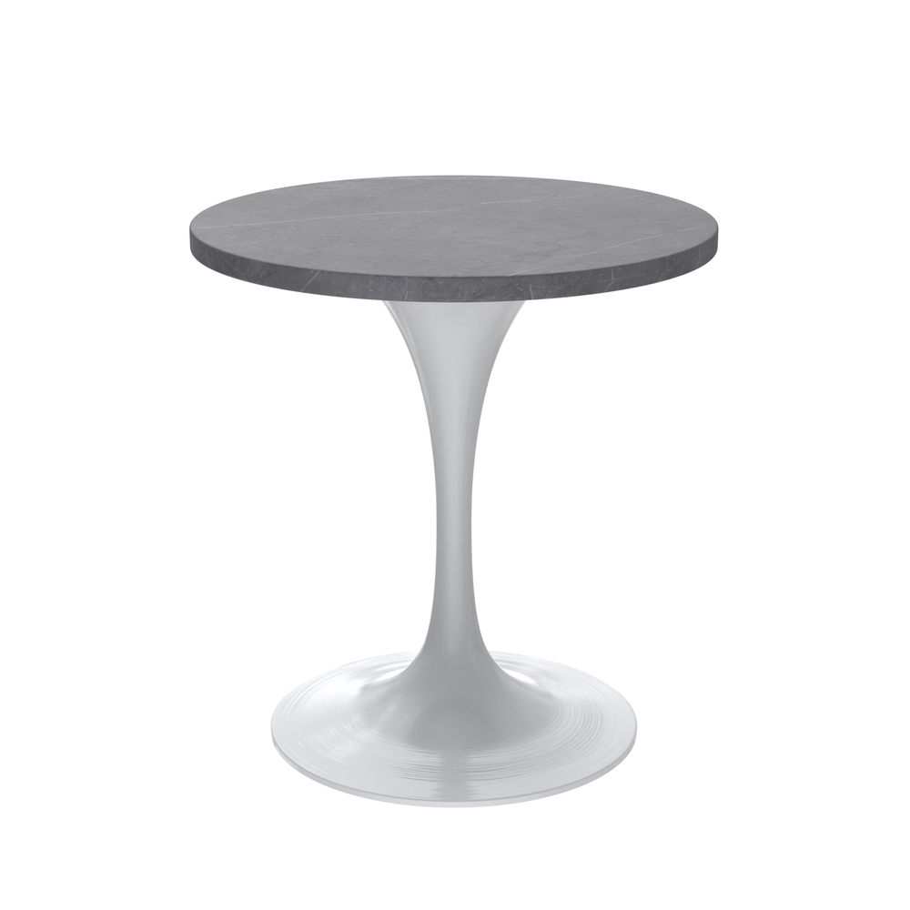 Verve Collection 27 Round Dining Table, White Base with Sintered Stone Grey Top. Picture 2