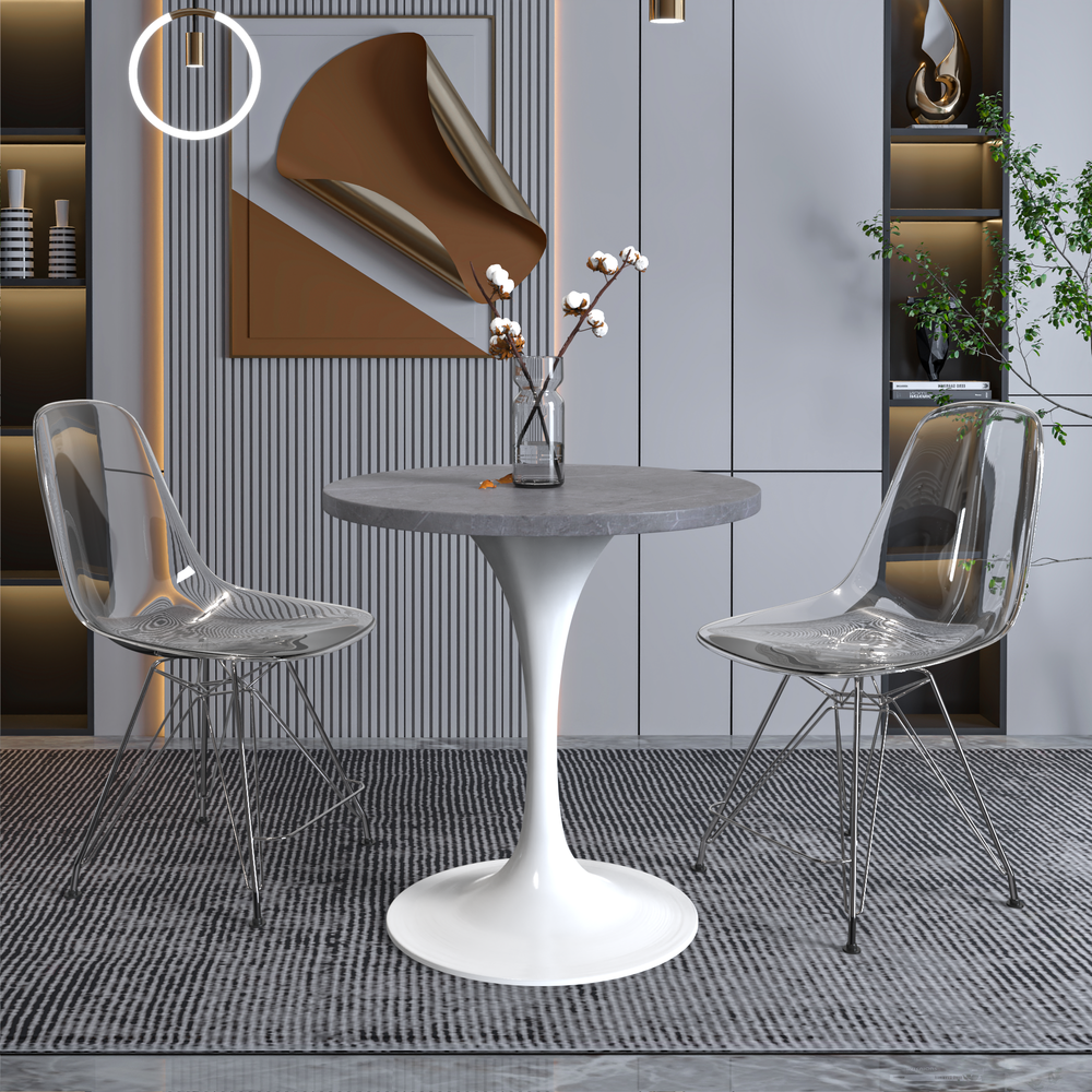 Verve Collection 27 Round Dining Table, White Base with Sintered Stone Grey Top. Picture 6