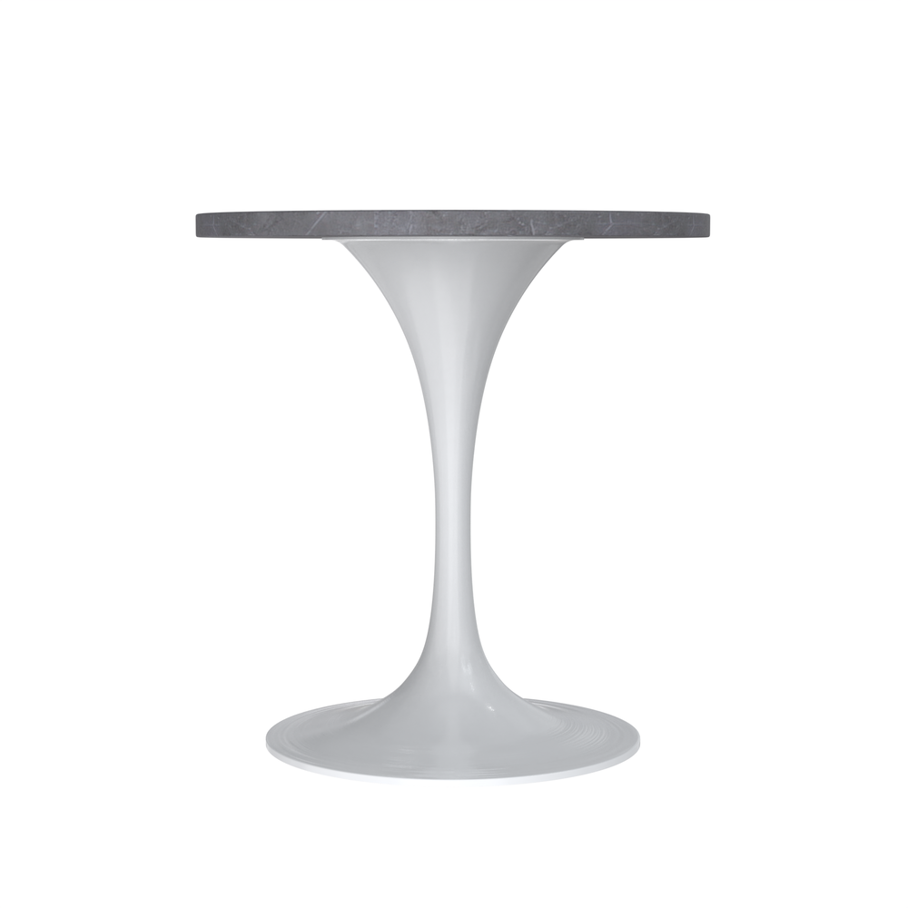 Verve Collection 27 Round Dining Table, White Base with Sintered Stone Grey Top. Picture 3
