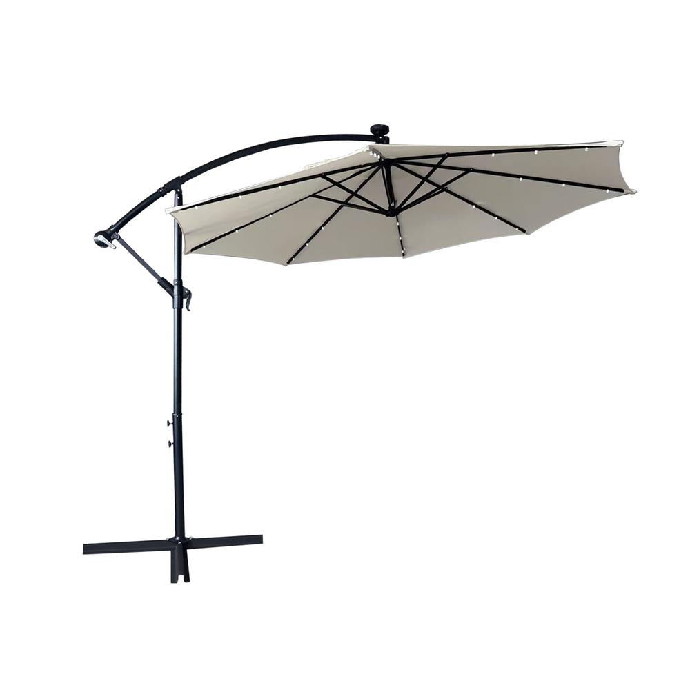 Outdoor 10 Ft Offset Cantilever Hanging Patio Umbrella With Solar Powered LED. Picture 1