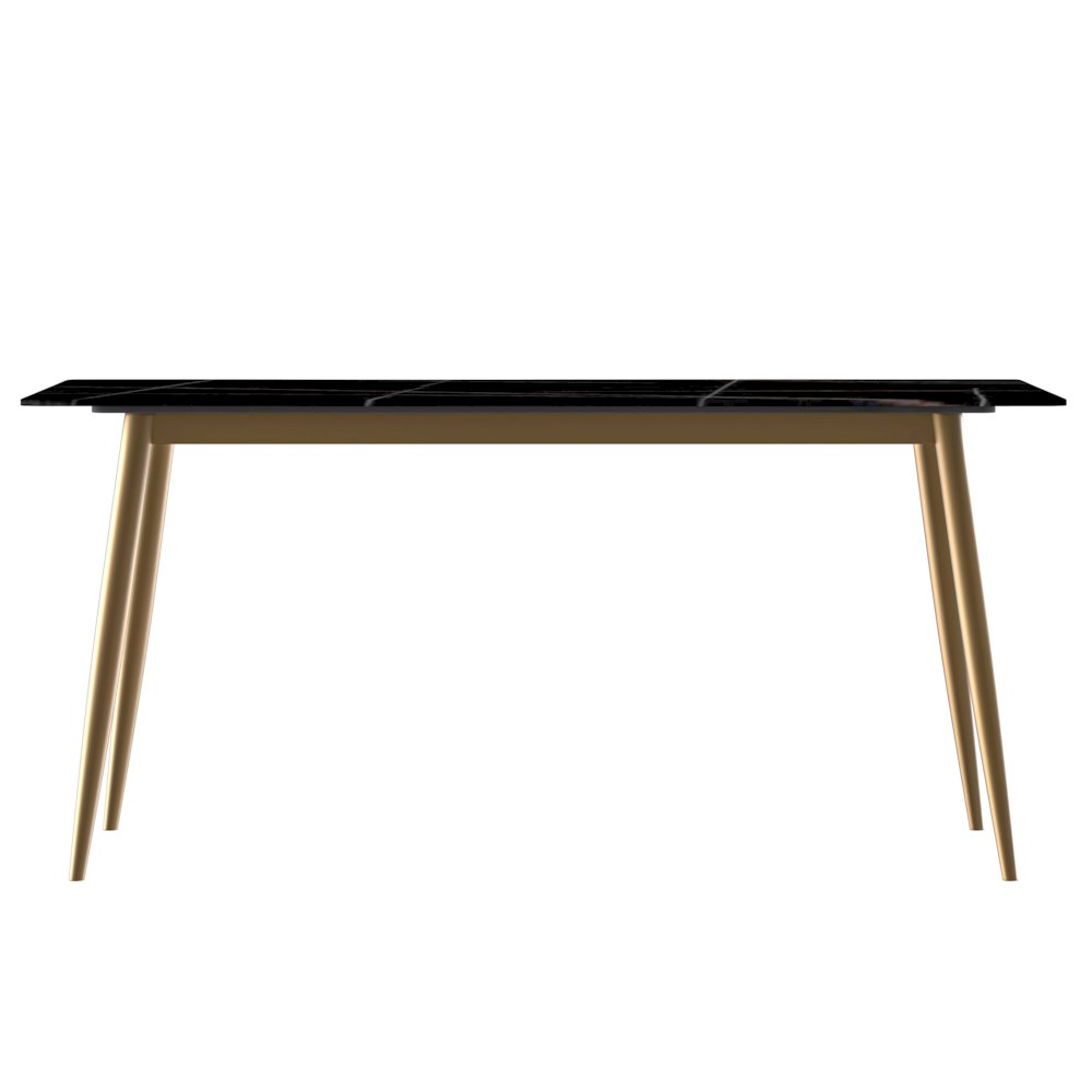 Modern Dining Table Brushed Gold Base, With 55 Black/Gold Sintered Stone Top. Picture 6