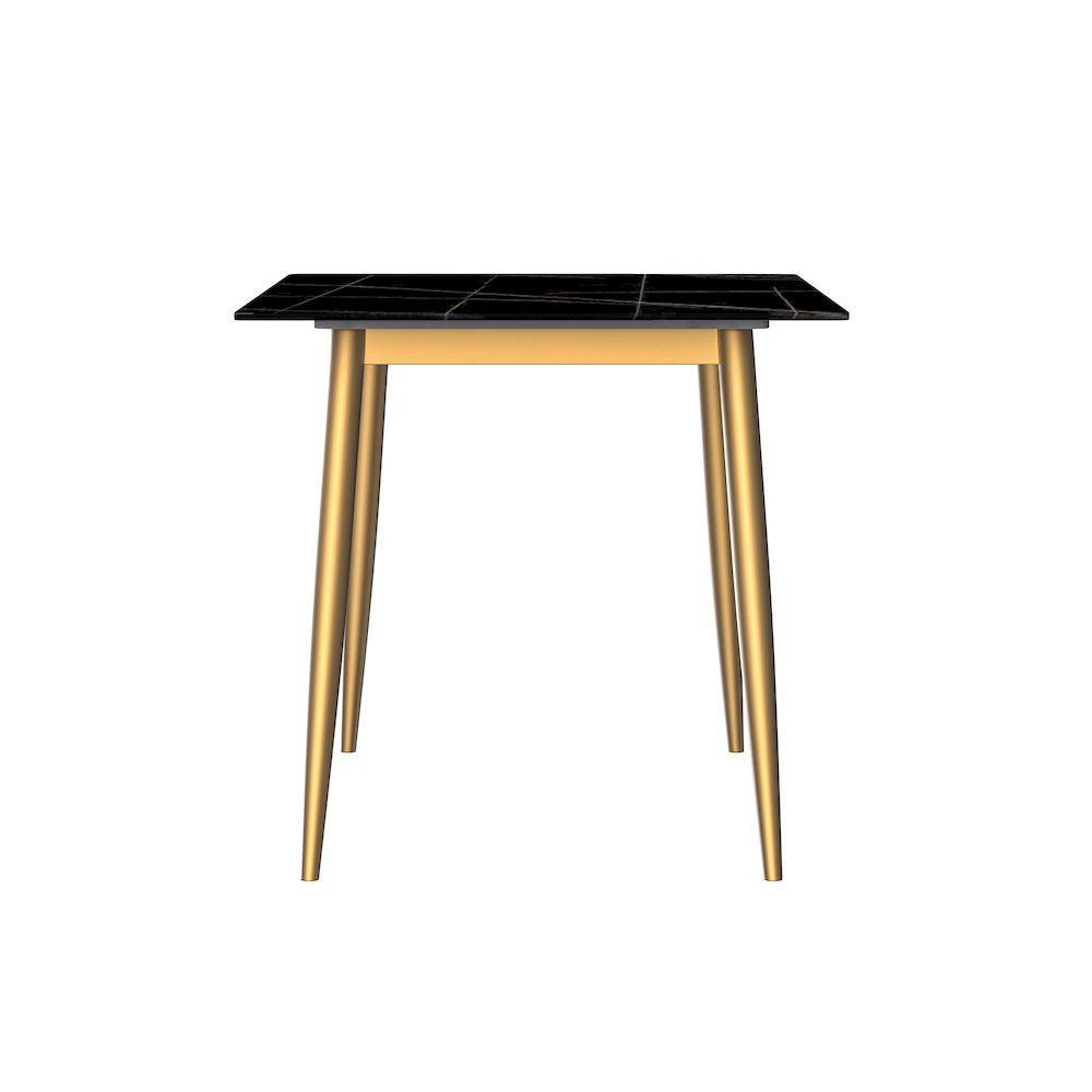 Modern Dining Table Brushed Gold Base, With 55 Black/Gold Sintered Stone Top. Picture 7