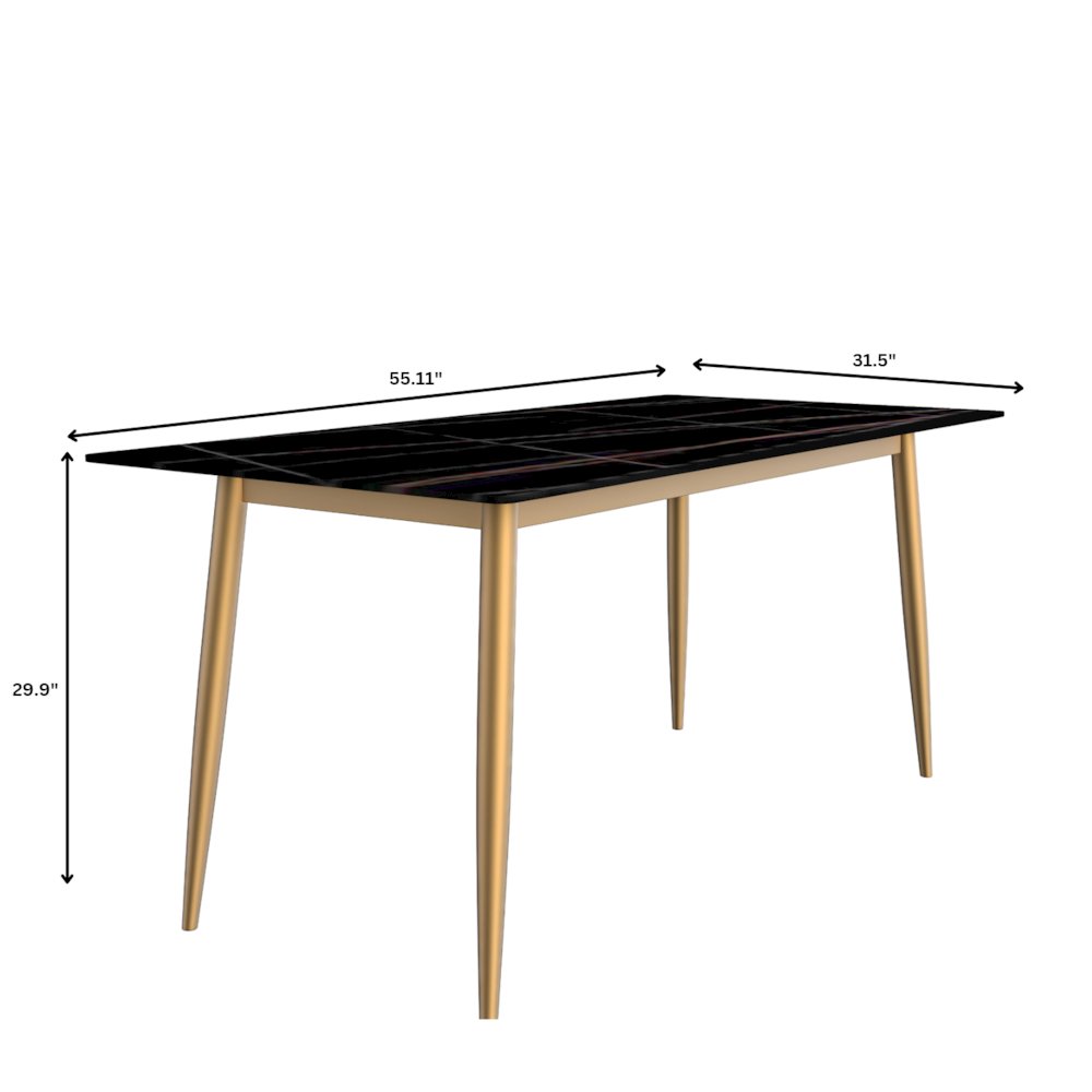 Modern Dining Table Brushed Gold Base, With 55 Black/Gold Sintered Stone Top. Picture 9