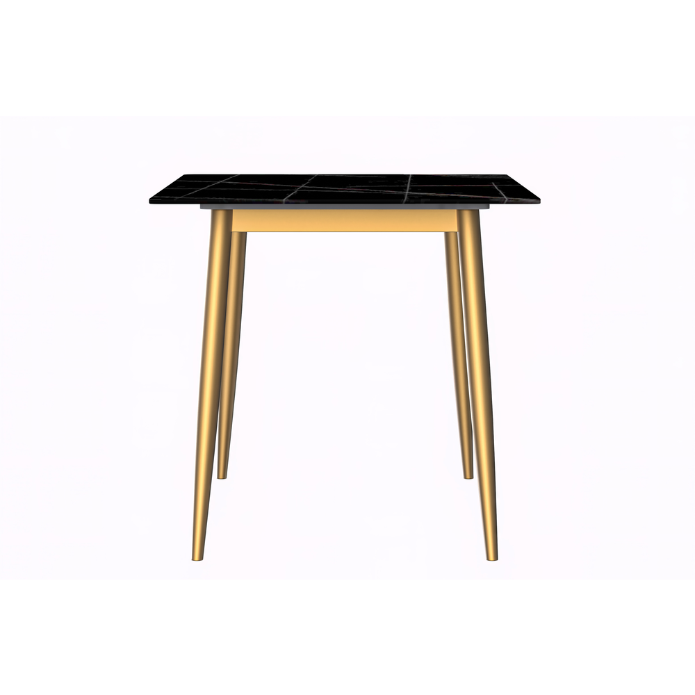 Modern Dining Table Brushed Gold Base, With 71 Black/Gold Sintered Stone Top. Picture 5